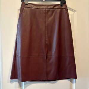 Maroon/brown faux leather knee length A-line skirt